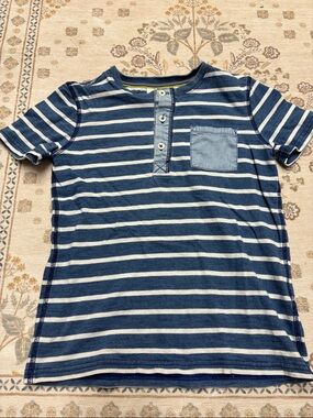 Mini Boden Navy and White Striped Short-Sleeve Henley Tee